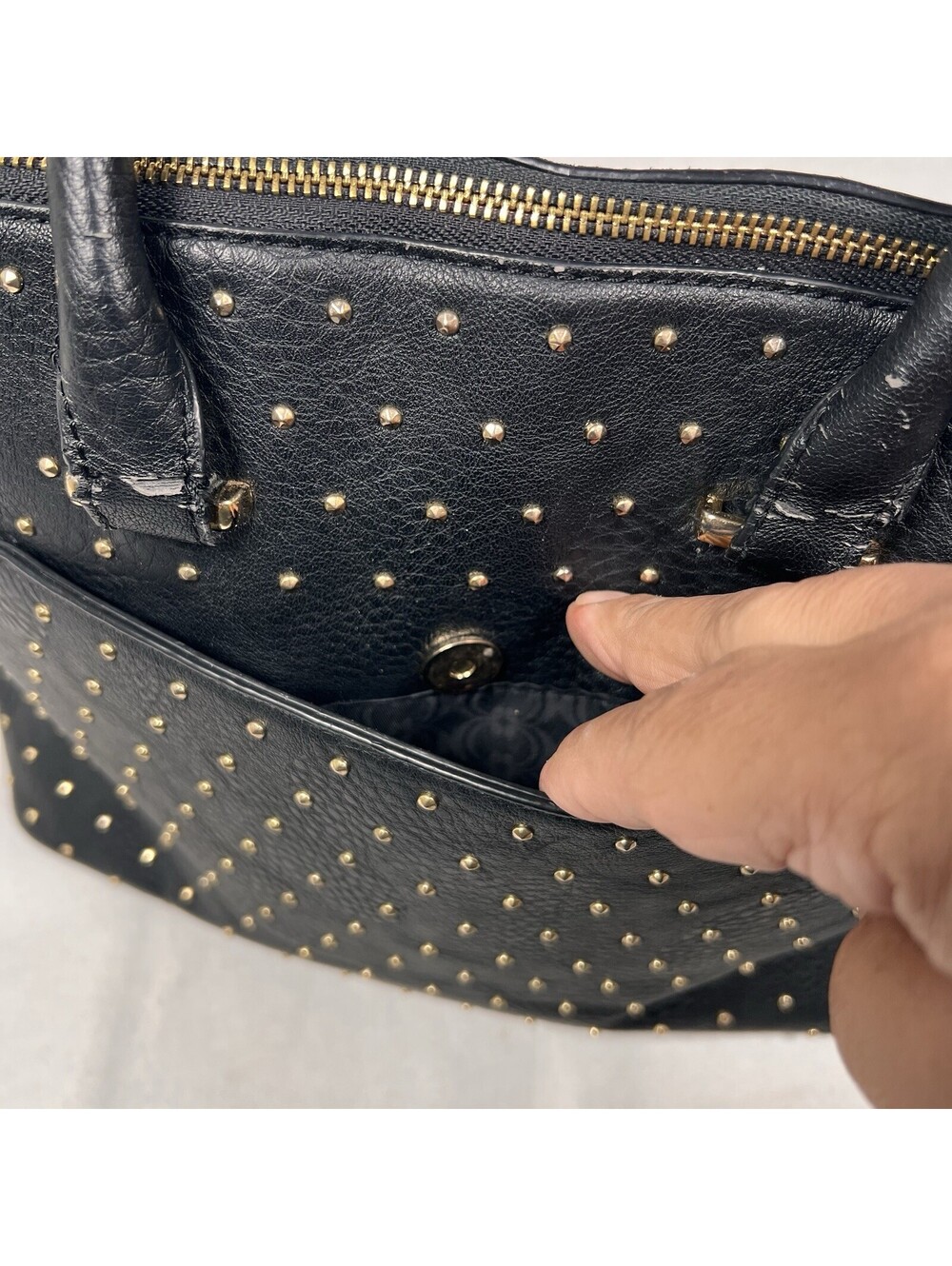 Charming Charlie Black And Gold Studded Faux Leather Handbag 14” X 10” - Picture 9 of 9